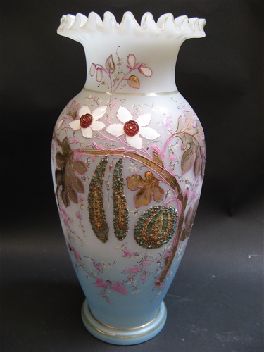 Appraisal: VICTORIAN STYLE DECORATED VASE - H the frosted glass shading