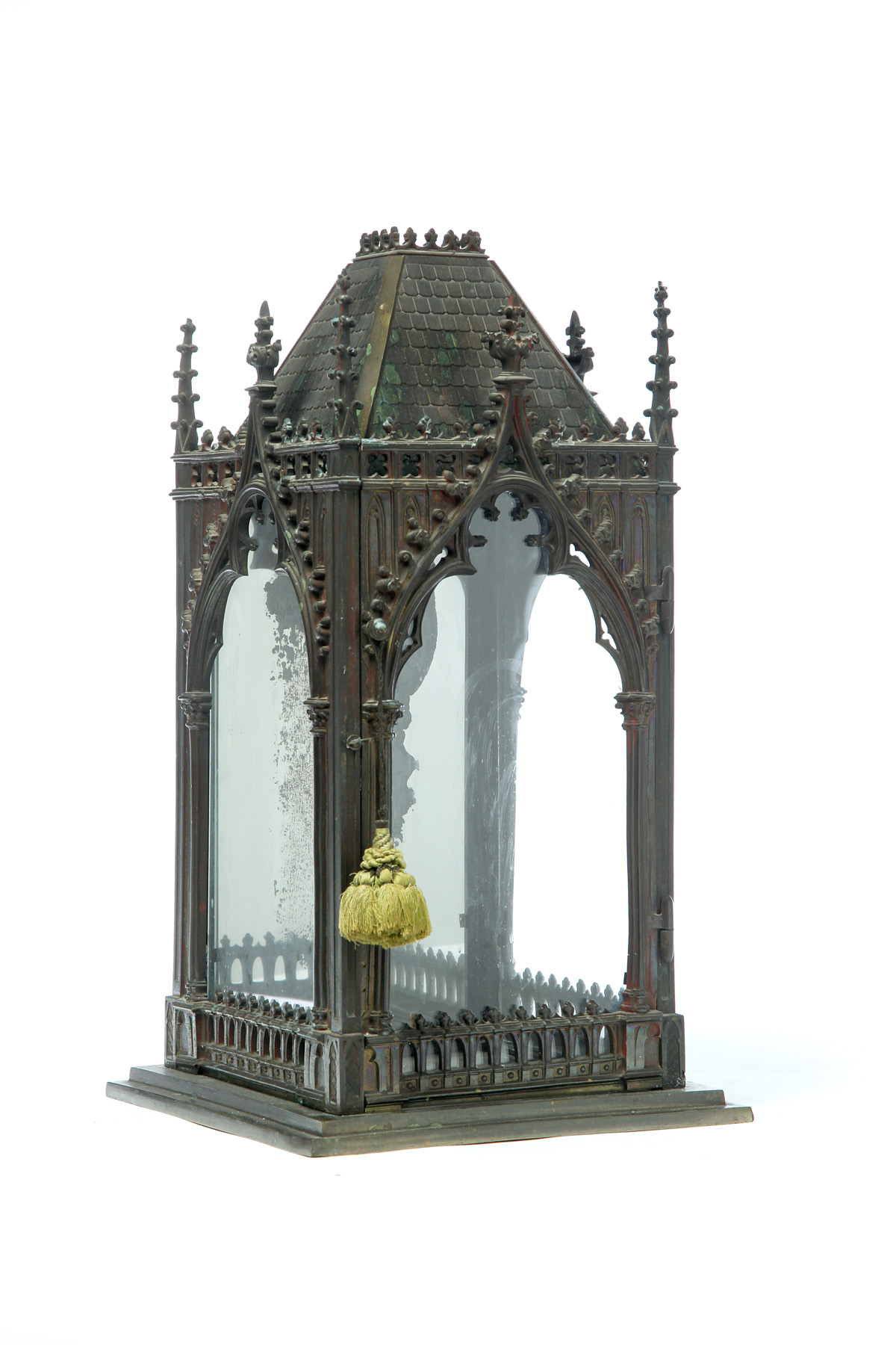 Appraisal: GOTHIC REVIVAL CAST BRASS DISPLAY CASE WITH CRYSTAL STEEPLE England