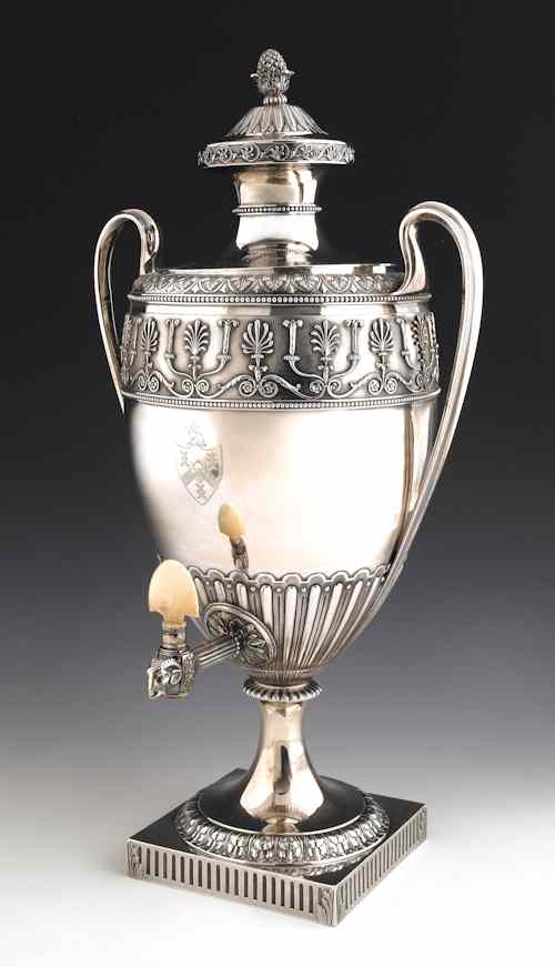 Appraisal: English silver water urn - bearing the touch of Wakelin