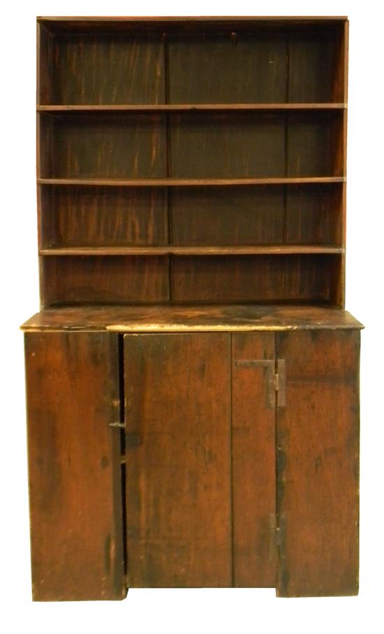 Appraisal: Early American step back cupboard with alterations pine with remnants