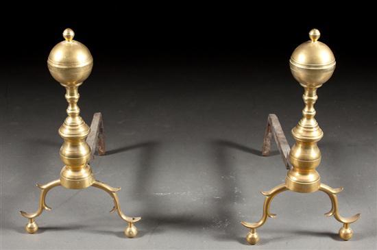 Appraisal: Pair of late Federal period cast and turned brass andirons