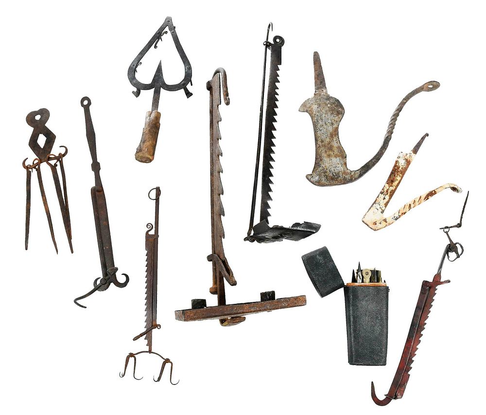 Appraisal: Nine Assorted Iron Objects and Drafting Kit American British th