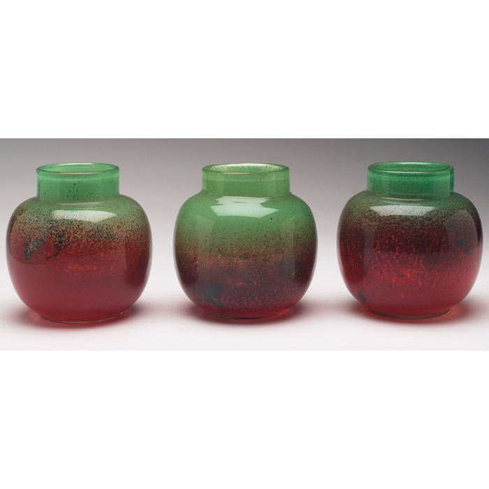 Appraisal: Monart vases attribution three bulbous form in green and red