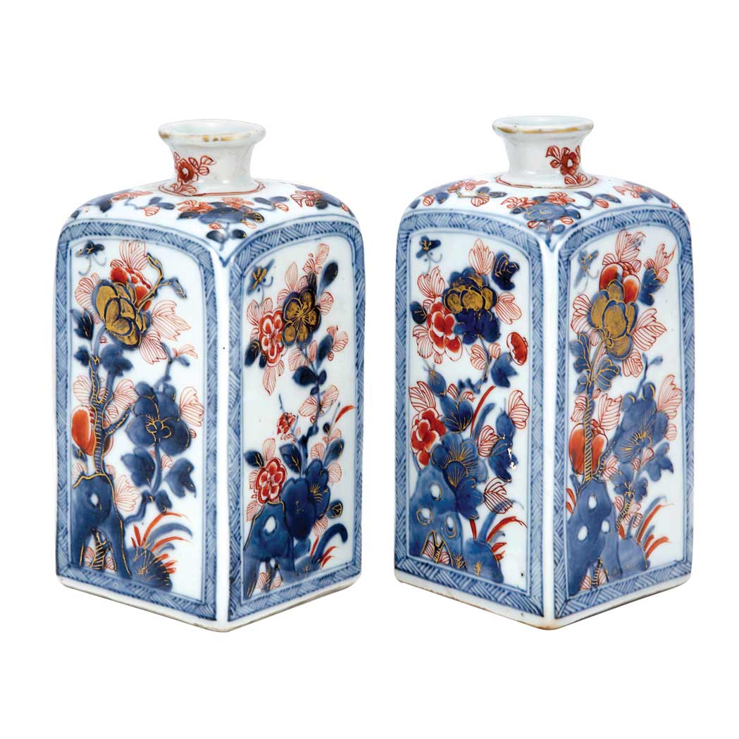 Appraisal: Pair of Chinese Porcelain Bottles Kangxi Period Each decorated in