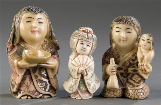 Appraisal: Group of carved and polychrome women netsukes th century Woman