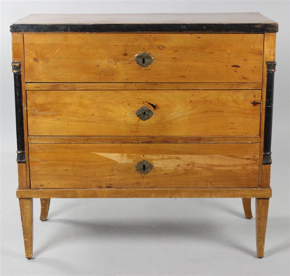 Appraisal: BIEDERMEIER PART EBONIZED FRUITWOOD CHEST OF DRAWERS the rectangular top