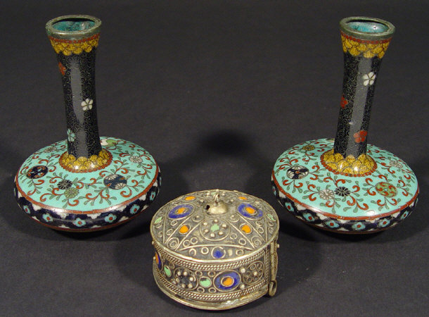 Appraisal: Pair of Oriental cloisonne bottle vases enamelled with colourful flowers