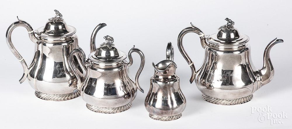 Appraisal: Boston coin silver four-piece tea service Boston coin silver four-piece