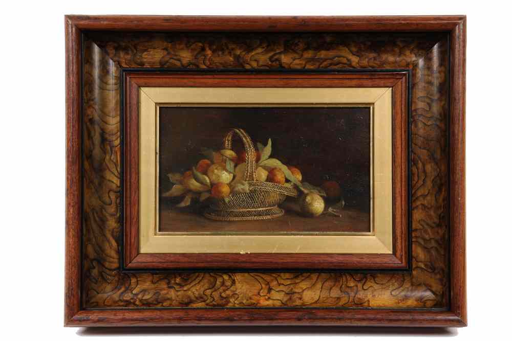 Appraisal: OOP - Still Life of Basket of Fruit on mitered