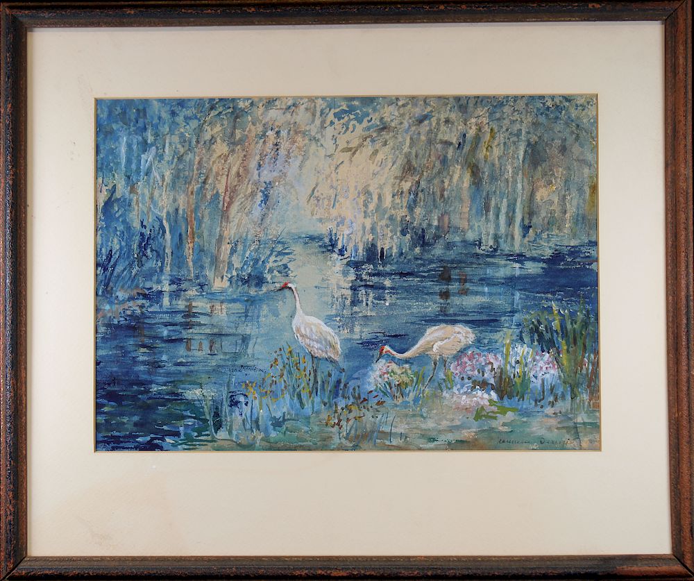 Appraisal: Florida School Landscape with Egret Signed Florida School Landscape with