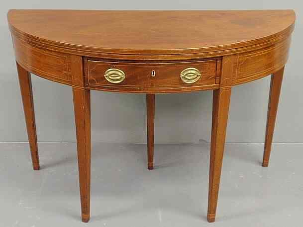 Appraisal: Large demilune gaming table c with double kick-out rear legs