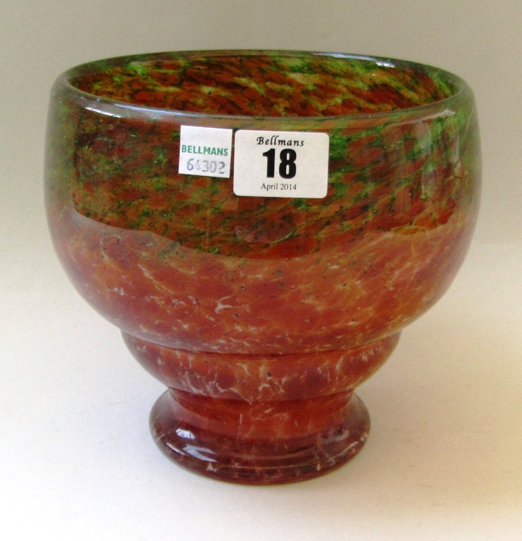 Appraisal: A Monart glass bowl decorated with mottled orange and greens