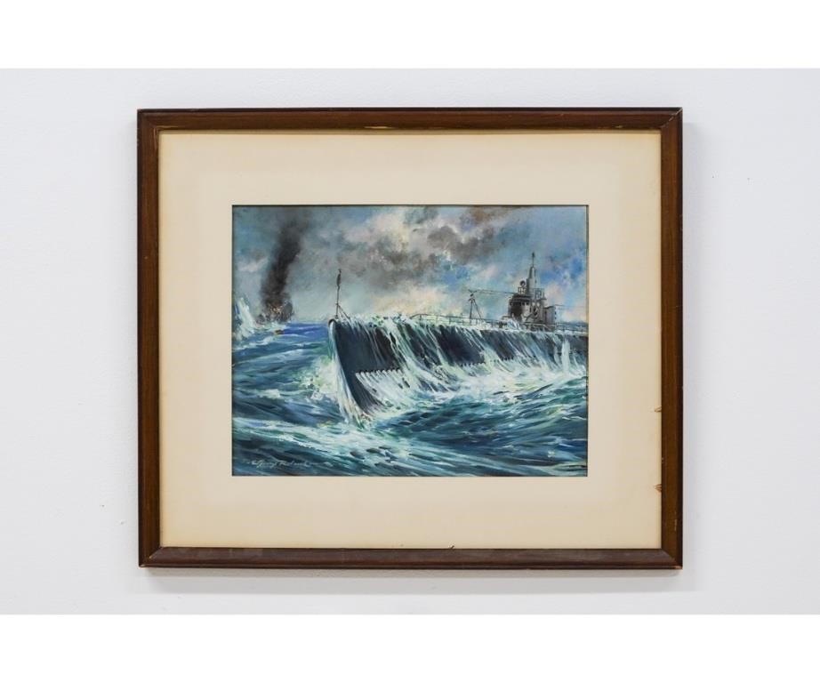 Appraisal: E George Roland oil on board of a WWII submarine