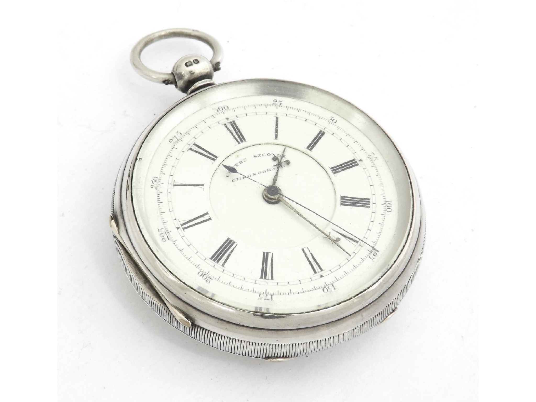 Appraisal: Silver fusee lever centre second chronograph pocket watch Chester the