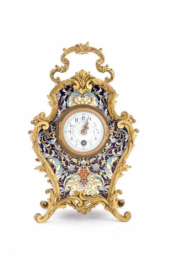 Appraisal: French champleve and bronze boudoir clock late th century shaped