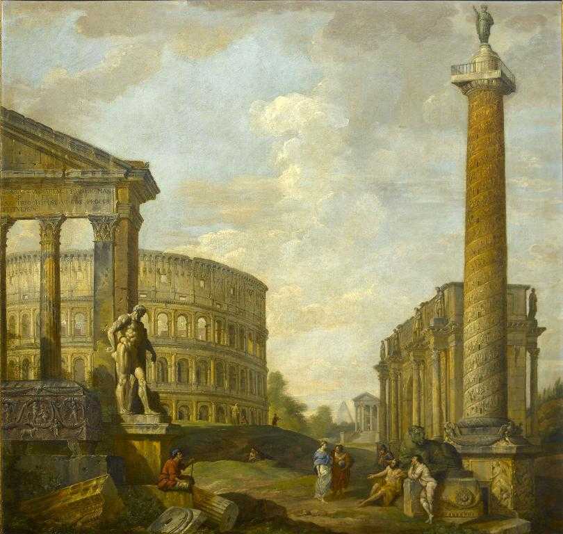 Appraisal: STUDIO OF GIOVANNI PAOLO PANINI A CAPRICCIO WITH THE COLISEUM