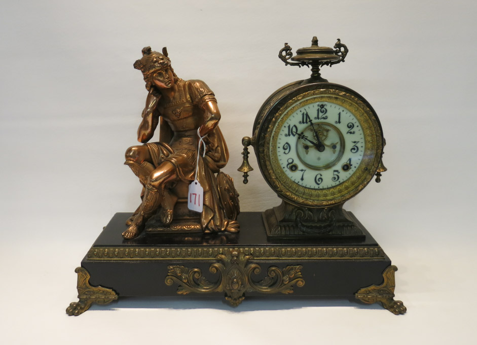 Appraisal: ANSONIA BRONZE AND SPELTER MANTEL CLOCK Mercury model eight day