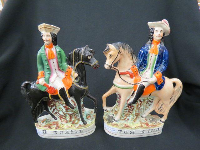 Appraisal: Pair of Early Staffordshire Highwaymen Figurines Dick Turpin and Tom