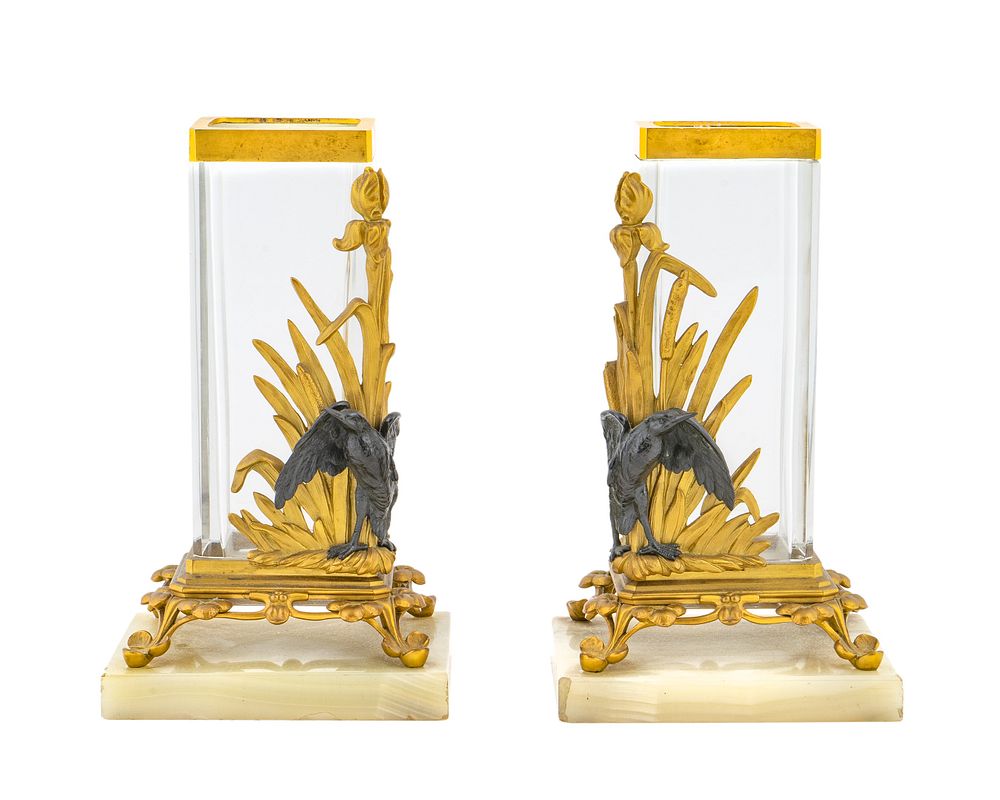 Appraisal: A Pair of Parcel-Gilt and Patinated Bronze and Glass Vases