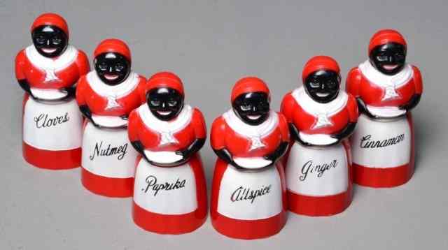 Appraisal: PC AUNT JEMIMA RED PLASTIC SPICE SETTo include six painted