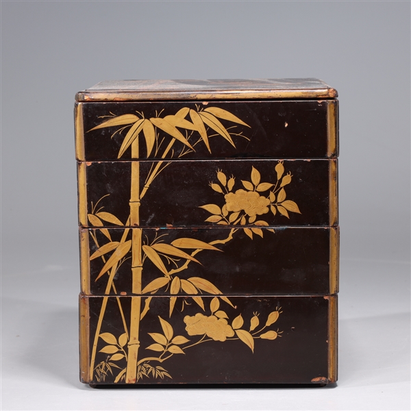 Appraisal: Antique Chinese gilt lacquer stacking boxes with bamboo and floral