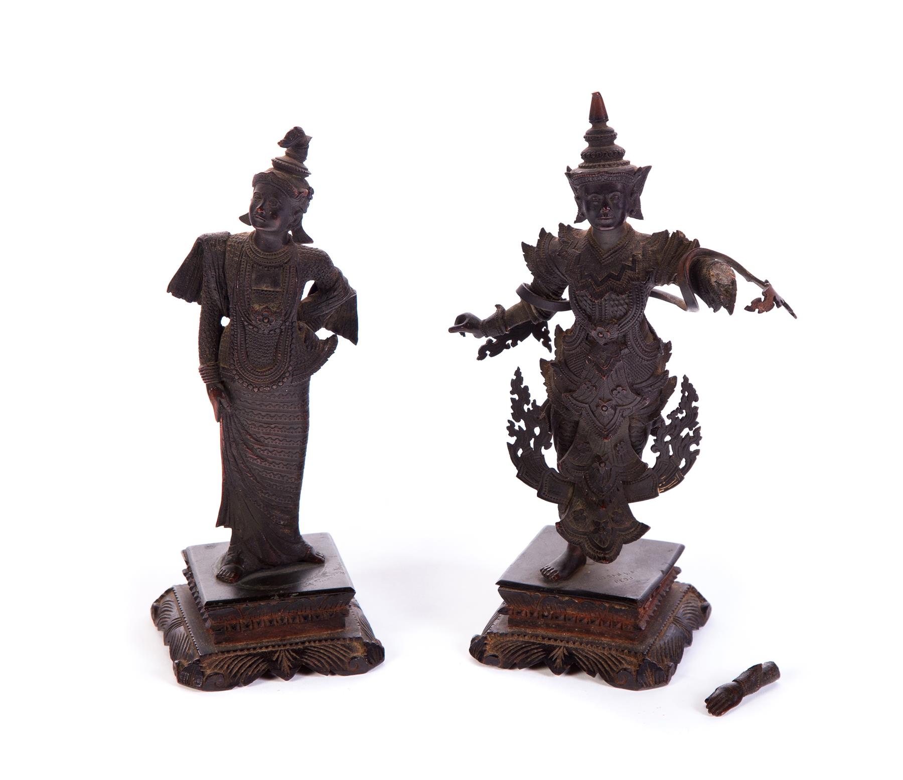 Appraisal: TWO ASIAN BRONZES Twentieth century Male and female in beautiful