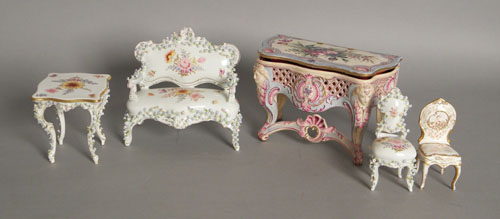 Appraisal: Five pieces of painted porcelain miniature furniture tallest - h