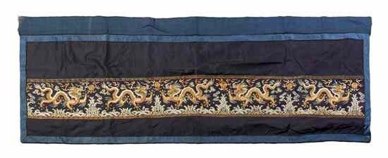 Appraisal: An Embroidered Cloth Altar Table Panel having gilt thread dragon