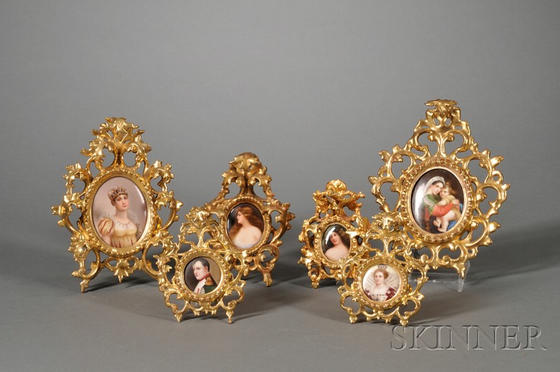 Appraisal: Six Small Giltwood-framed German Painted Porcelain Plaques late th early