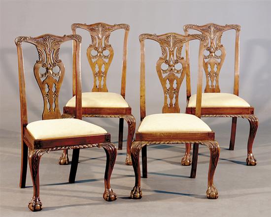 Appraisal: Four Georgian style carved mahogany side chairs early th centurywaved