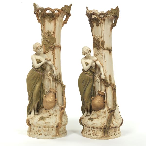 Appraisal: PAIR OF MONUMENTAL ROYAL DUX VASES x Large Art Nouveau