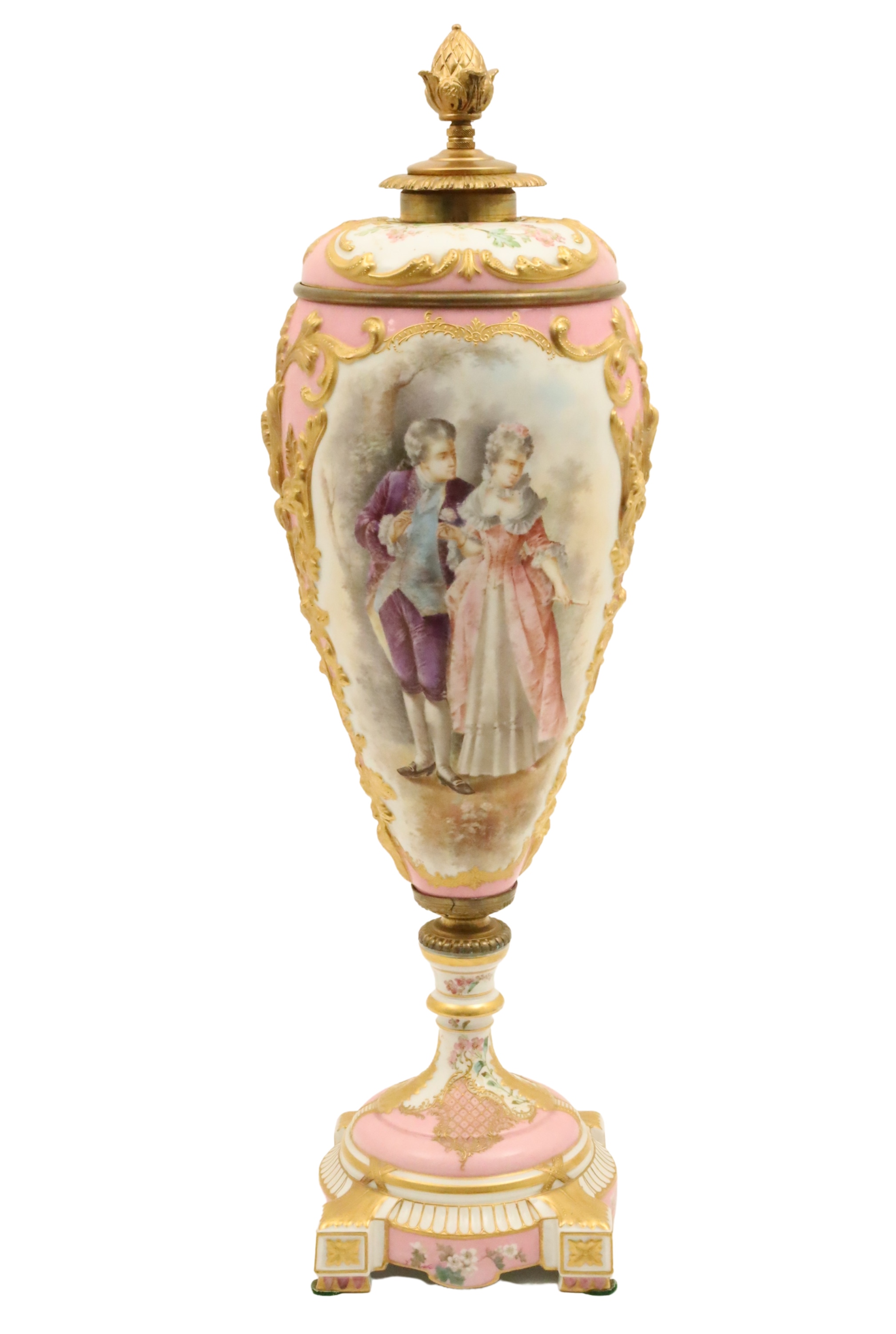 Appraisal: French Sevres porcelain urn having elegantly clad figures in a