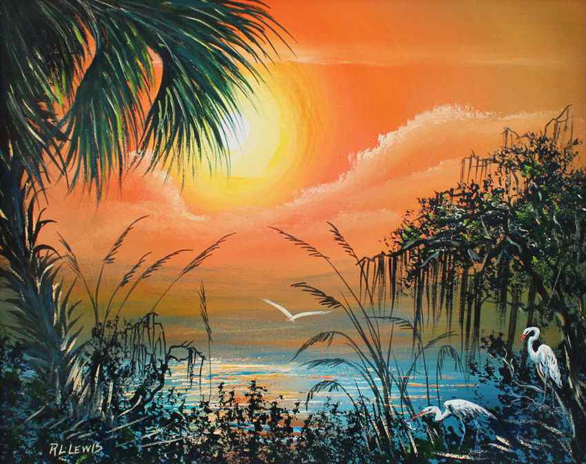 Appraisal: LEWIS Robert Lewis American th Century Florida Highwaymen coastal scene