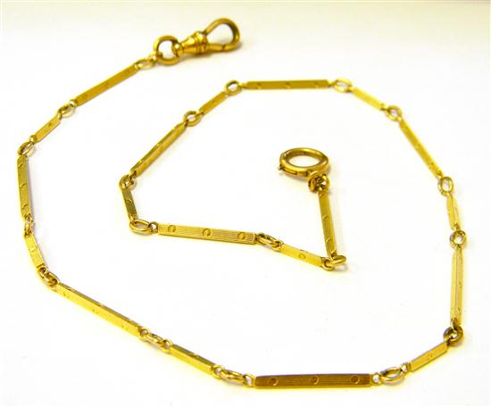 Appraisal: JEWELRY Watch chain K yellow gold elongated triangular links length