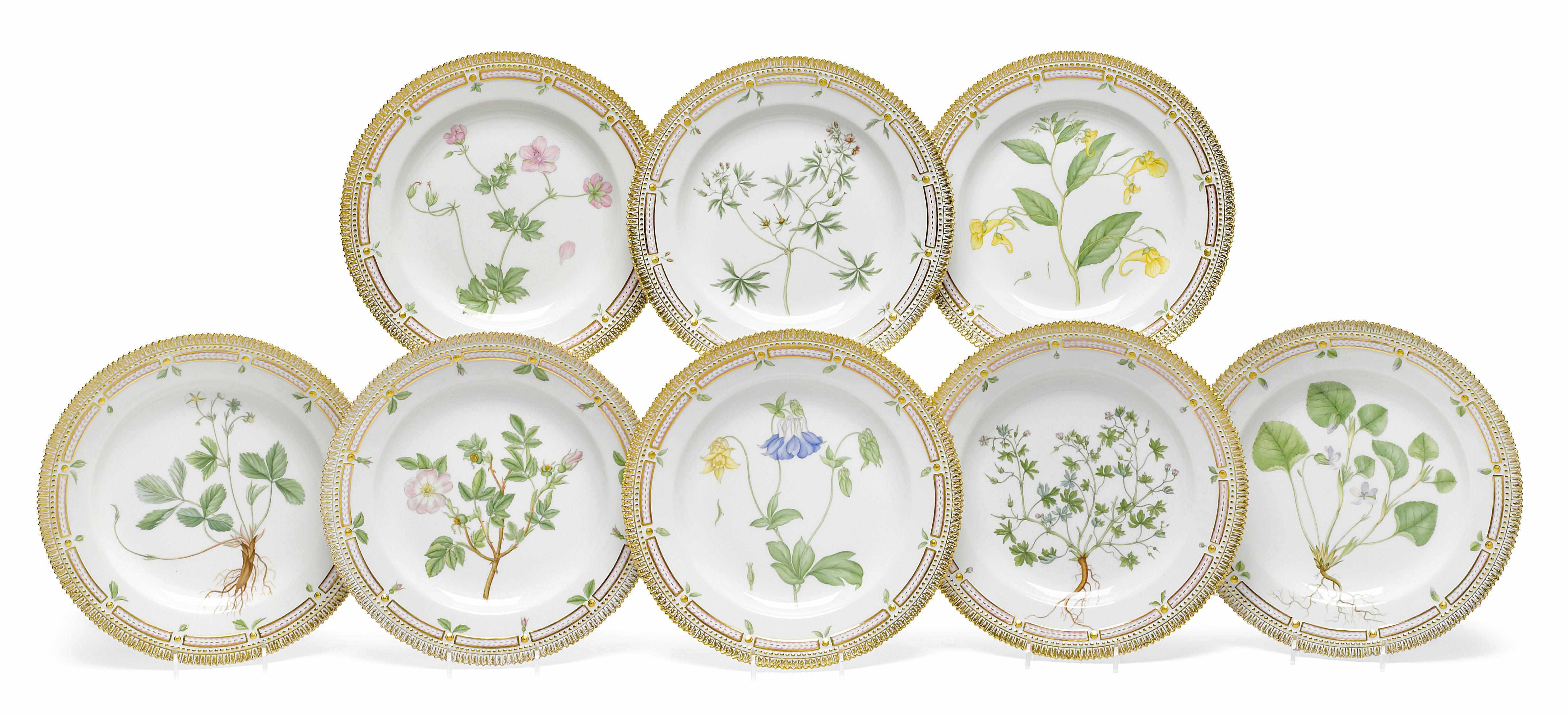 Appraisal: A set of eight Royal Copenhagen porcelain Flora Danica dinner