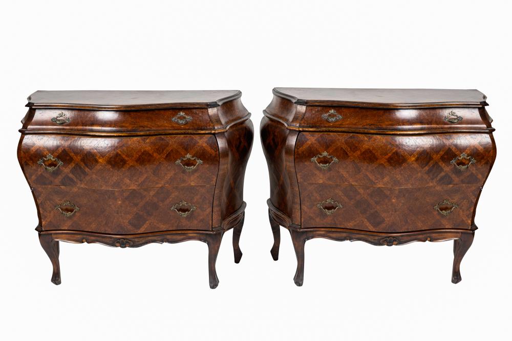 Appraisal: PAIR OF ITALIAN ROCOCO STYLE WALNUT BOMBE COMMODESCondition with wear