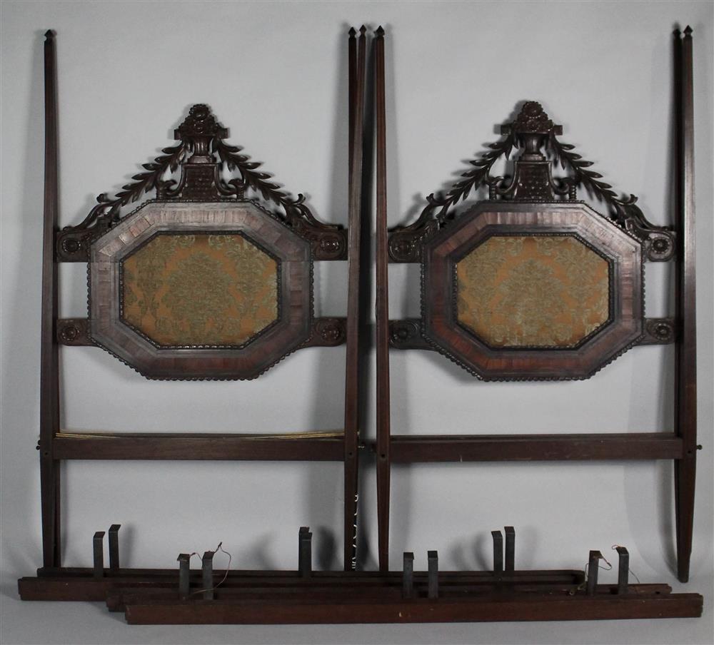 Appraisal: PAIR OF RENAISSANCE REVIVAL CARVED MAHOGANY FOUR POST TWIN BEDS