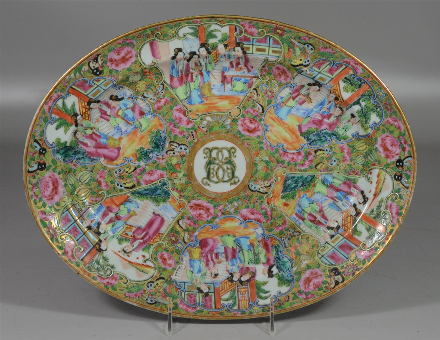 Appraisal: Early Chinese Export Famille oval armorial platter wide losses to