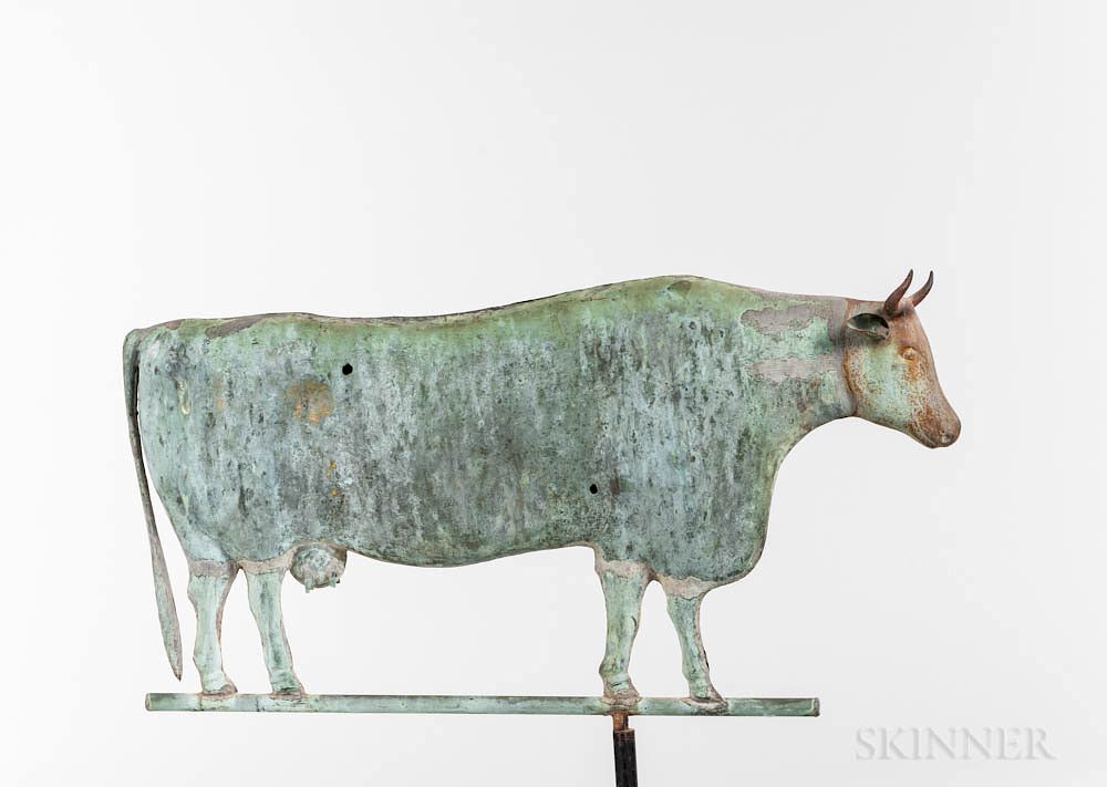 Appraisal: Molded Sheet Copper and Cast Iron Cow Weathervane Molded Sheet