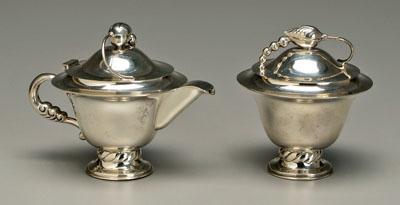 Appraisal: Danish style sterling creamer sugar urn forms blossom finials sugar