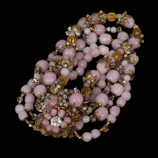 Appraisal: Miriam Haskell Pink Glass Beaded Multi Strand Bracelet