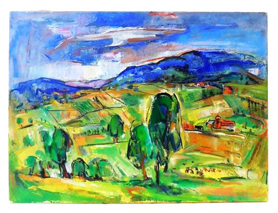 Appraisal: Marion Huse American - Green Fields Blue Mountains oil on