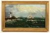 Appraisal: OOC - Coastal Scene with Lighthouse and Sailing Ships in