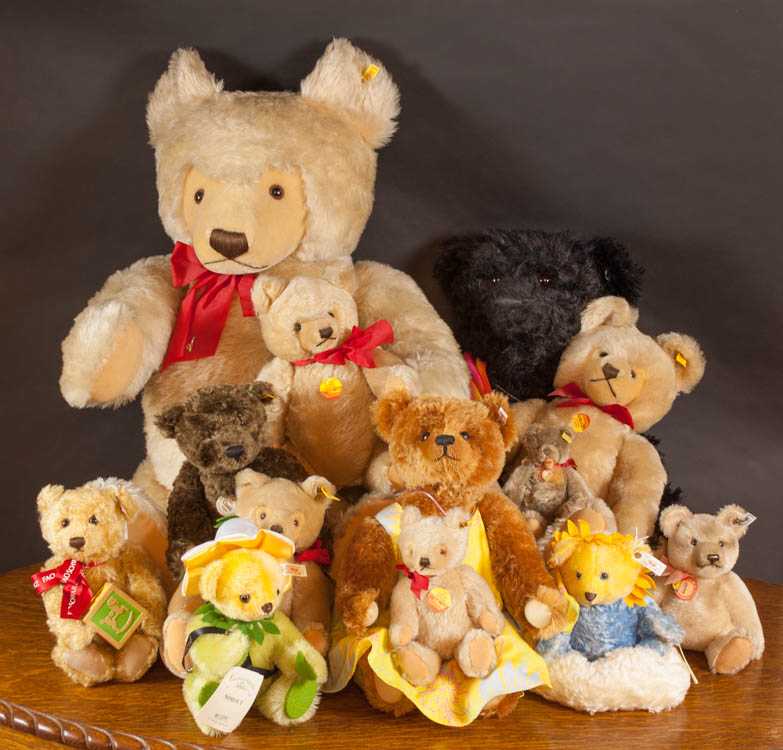 Appraisal: THIRTEEN STEIFF MOHAIR TEDDY BEARS various sizes colors and characters