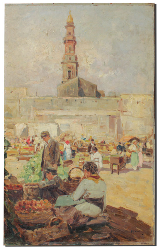 Appraisal: PISANI Gustavo Italian - Italian Market Scene Oil Canvas Mounted