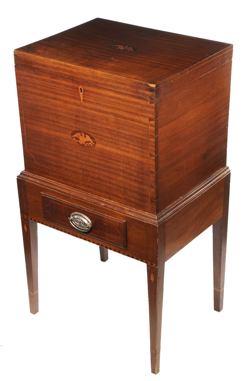 Appraisal: FEDERAL PERIOD TWO-PART MAHOGANY CELLARETTE Cabinet on Stand in flame