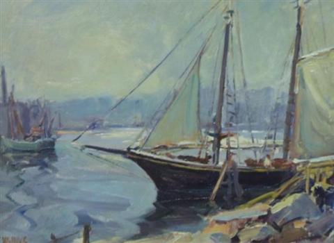 Appraisal: CARL W ILLIG AMERICAN - BLACK BOAT Oil on canvas