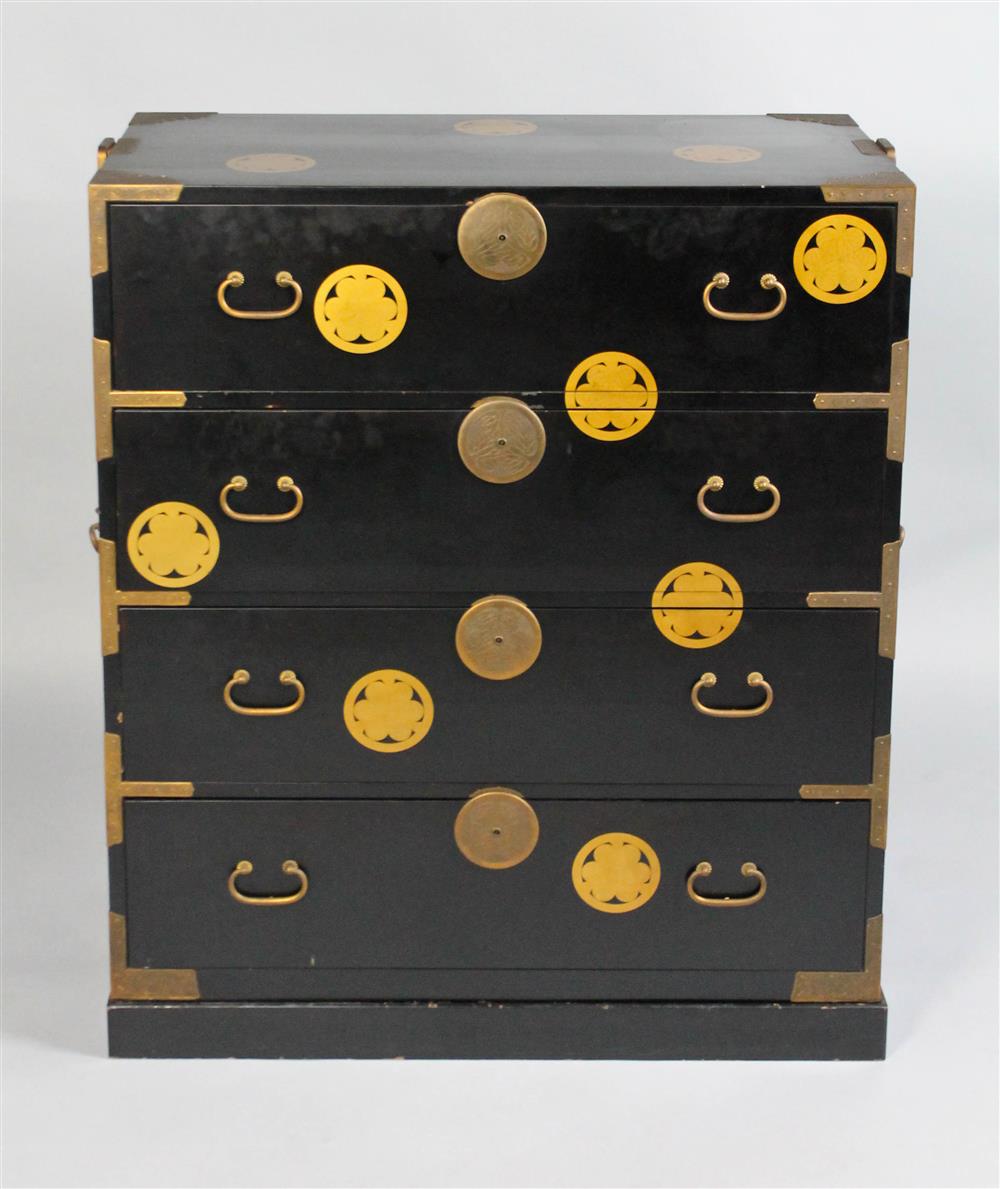 Appraisal: JAPANESE BLACK AND GOLD LACQUER TANSU the rectangular case fitted