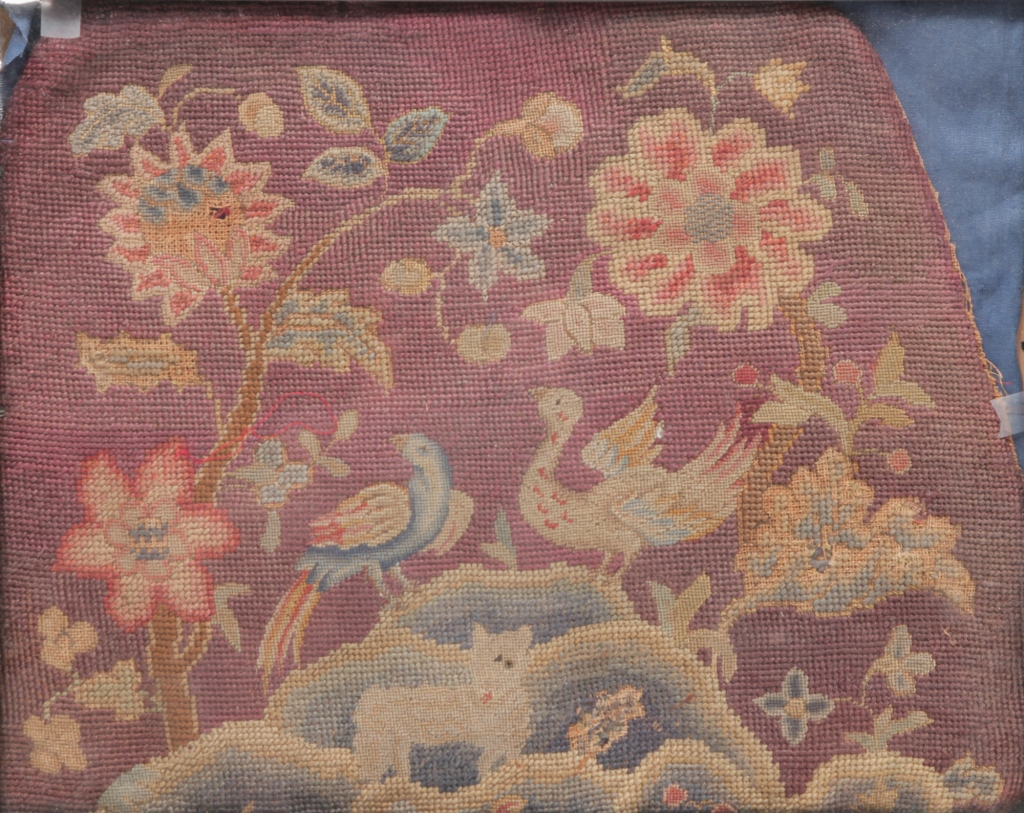 Appraisal: FRAMED AMERICAN NEEDLEPOINT SEAT COVER Late th century wool on