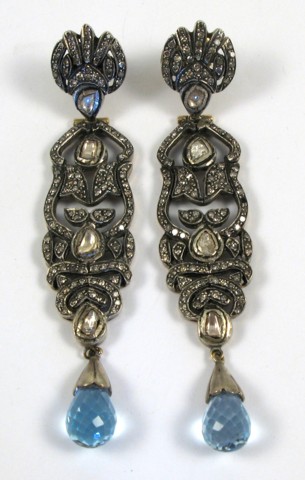 Appraisal: PAIR OF DIAMOND AND BLUE TOPAZ EARRINGS each K yellow